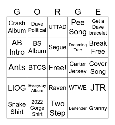 Gorge N2 Bingo Card