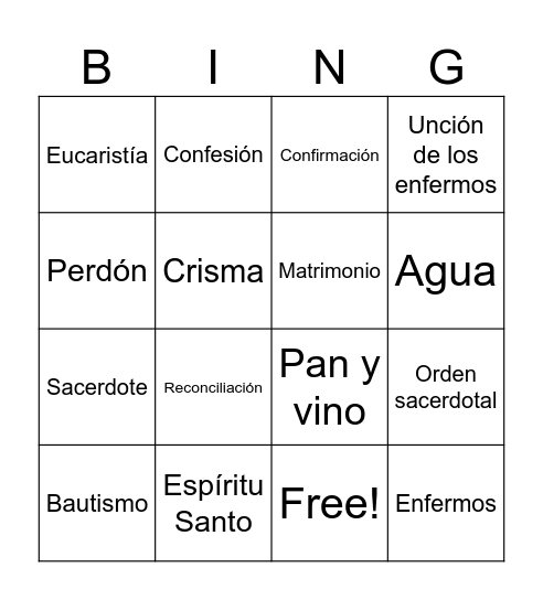 LOS SACRAMENTOS Bingo Card