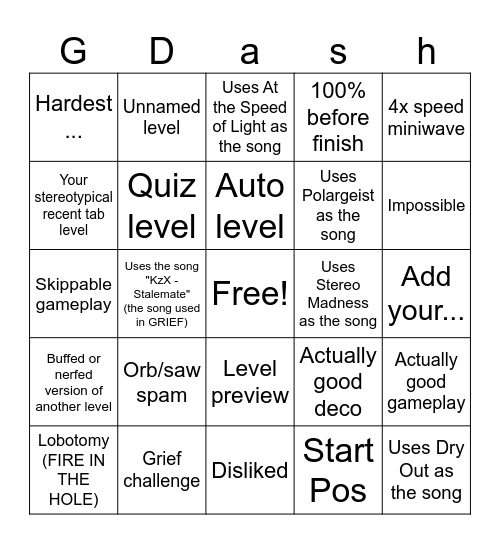 Recent Tab Bingo Card