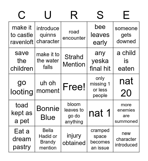CURSE OF STRAHD BINGO Card