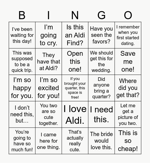 ALDI-way down the aisle Bingo Card