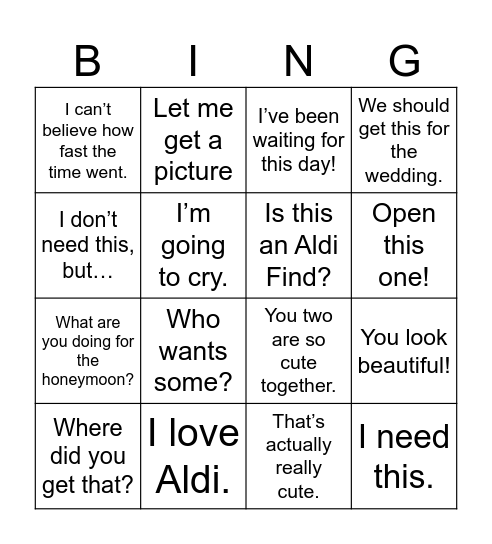 Aldi way down the aisle Bingo Card