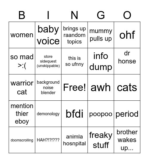 gorlp Bingo Card
