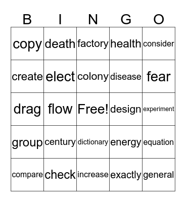 vocabulary 3 Bingo Card