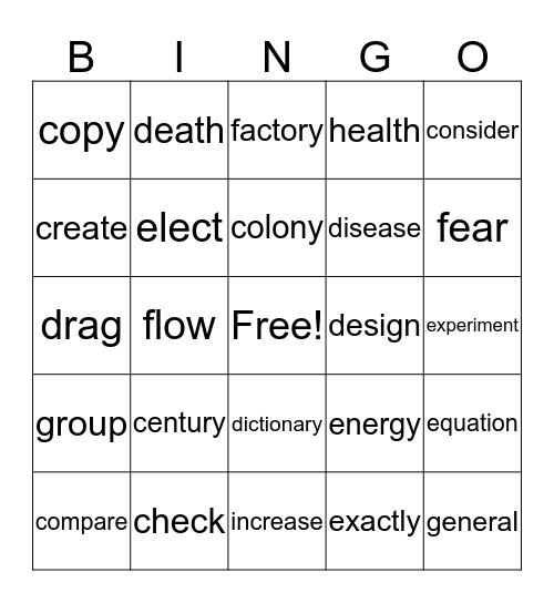 vocabulary 3 Bingo Card