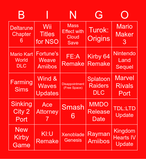 9/9 Direct Bingo Card