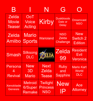 Zelda and General Directs Bingo Card