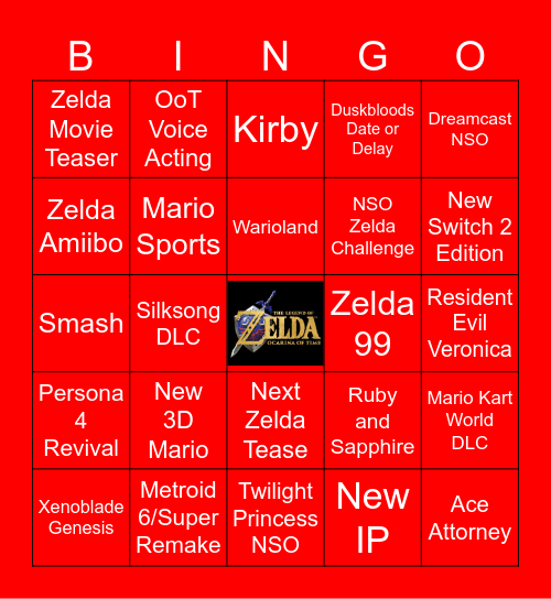 Zelda and General Directs Bingo Card