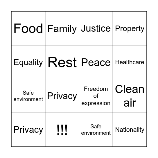 HUMAN RIGHTS Bingo Card
