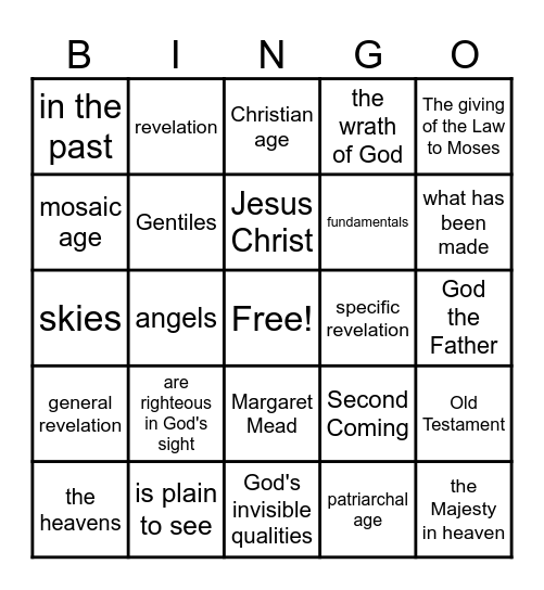 General & Specific Revelation Bingo Card