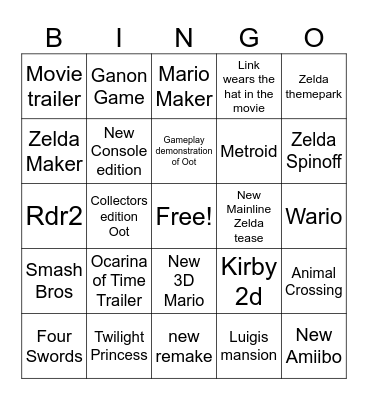 Nintendo Directs Bingo Card