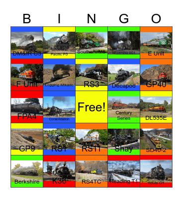 The Western Maryland Scenic Railroad and other America's Amazing Train Rides that I can ride with PWP besides the Niabi Zoo one day Bingo Card