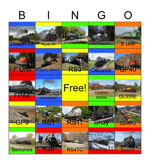 The Western Maryland Scenic Railroad and other America's Amazing Train Rides that I can ride with PWP besides the Niabi Zoo one day Bingo Card