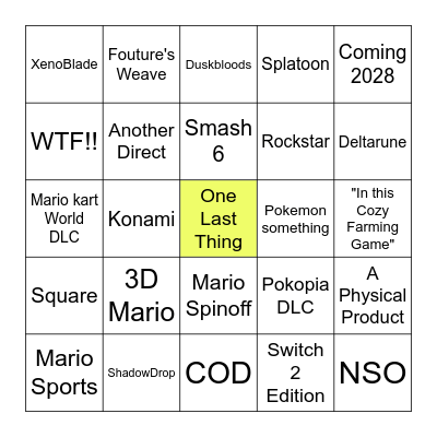 Nintendo Direct  9.9.2026 Bingo Card