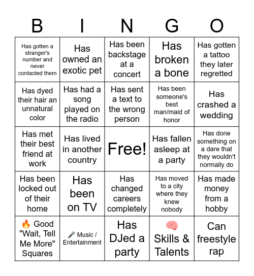 Mingle Bingo Card