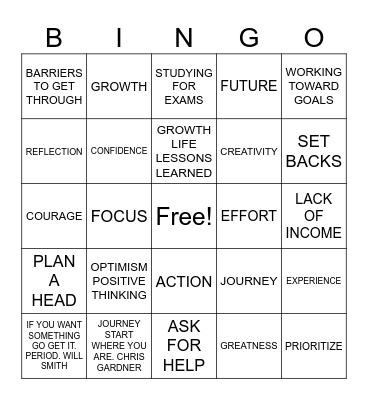 THE ART OF SUCCESS Bingo Card