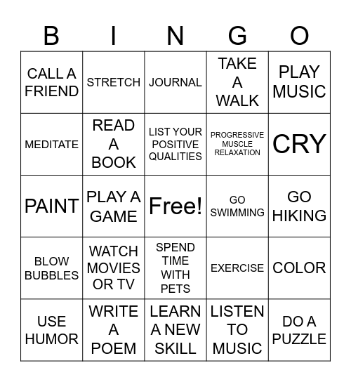 STRESS RELIEF Bingo Card