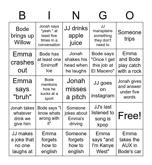 Gnu Gnut Group Bingo Card