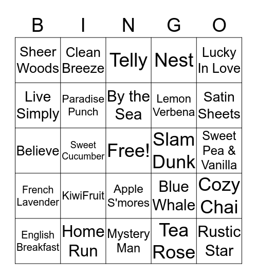 Scentsy Bingo Card