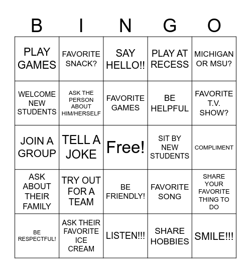 FRIENDSHIP BINGO Card