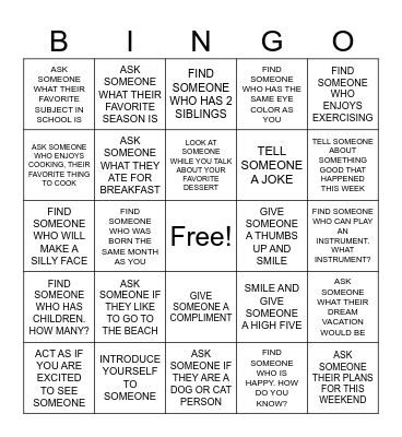 SOCIAL SKILLS BINGO Card