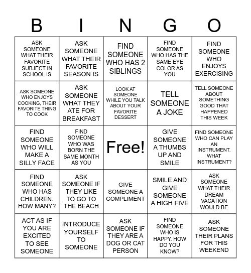 SOCIAL SKILLS BINGO Card
