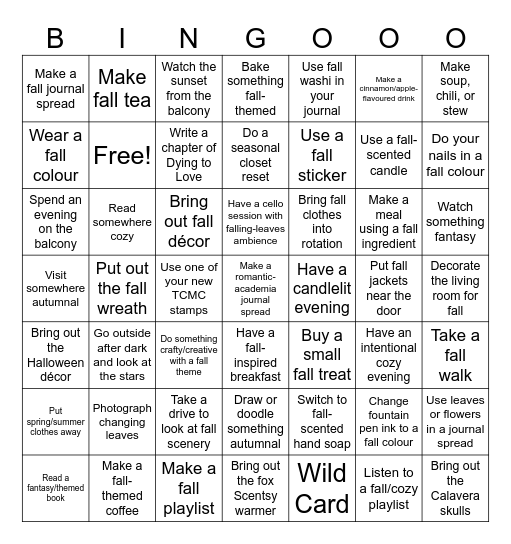 Fall Bingo Card