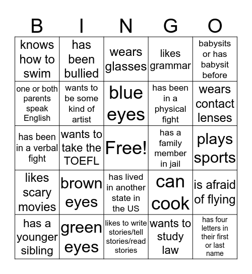 Icebreaker BINGO Version #2 Bingo Card