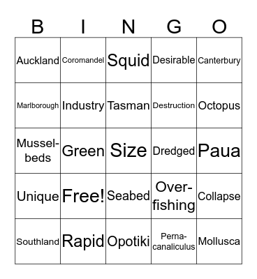 Mussel Farming Bingo Card
