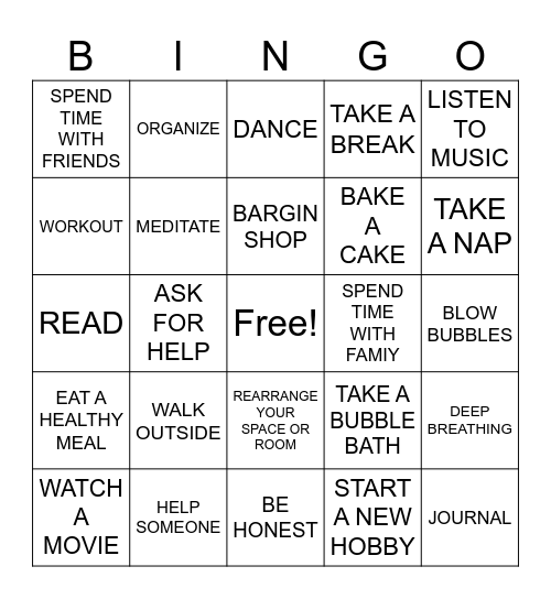 STUDENT SELF CARE Bingo Card