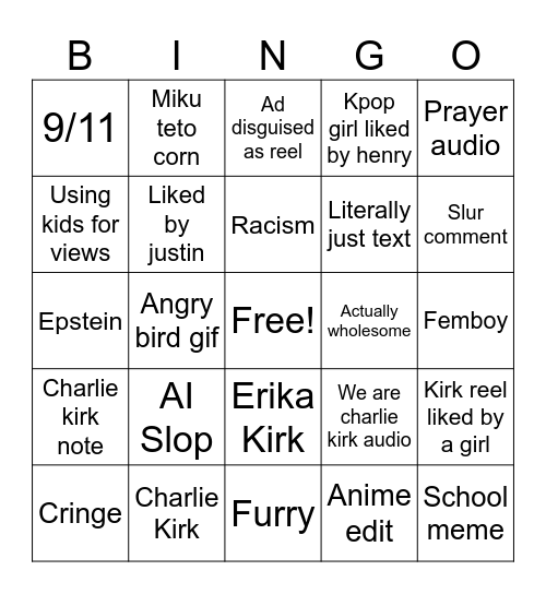 Instagram Bingo Kirkiversary Bingo Card