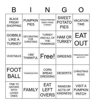 THANKFUL & GRATEFUL THANKSGIVING Bingo Card