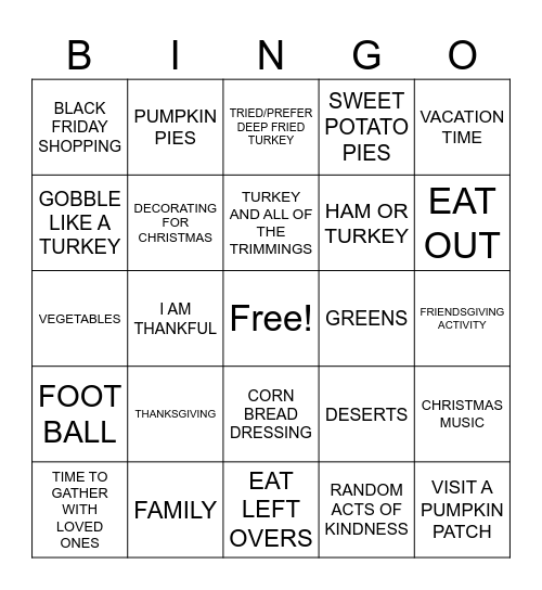 THANKFUL & GRATEFUL THANKSGIVING Bingo Card