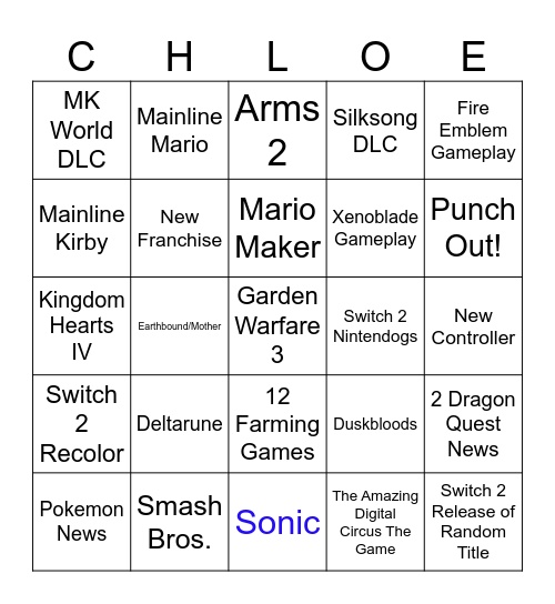 Nintendo Direct 09/09 Bingo Card