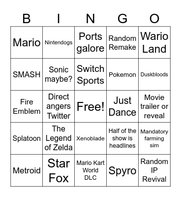 Nintendo Direct 9.2026 Bingo Card