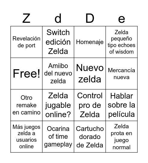 Zelda direct Bingo Card