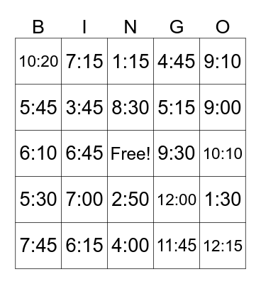 Time Bingo Card