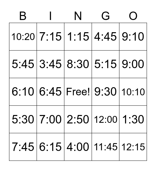 Time Bingo Card