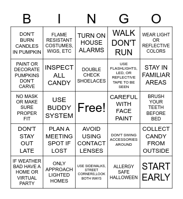 HALLOWEEN SAFETY Bingo Card