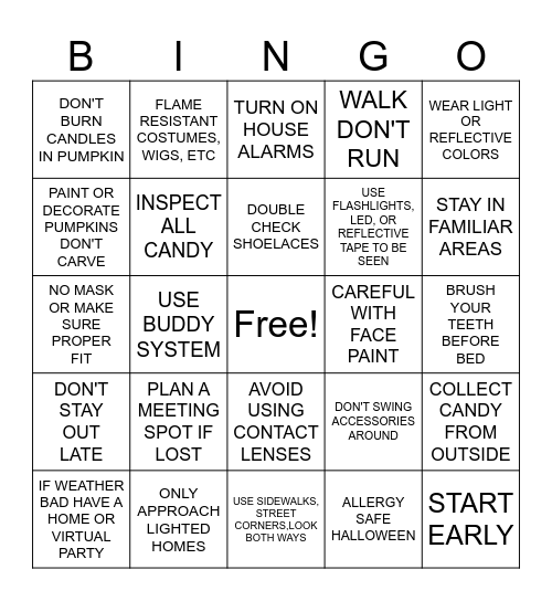 HALLOWEEN SAFETY Bingo Card