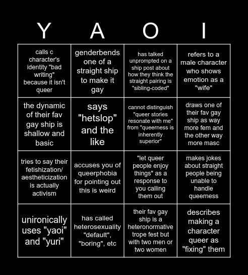 gay fetishizer bingo Card
