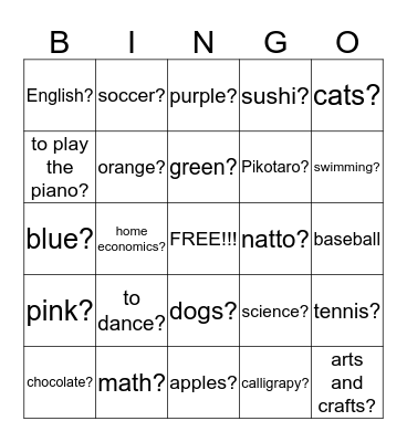 Do you like...? Bingo Card