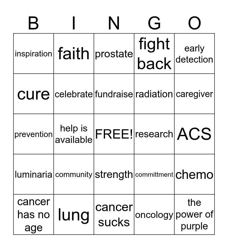 Cancer Bingo Card