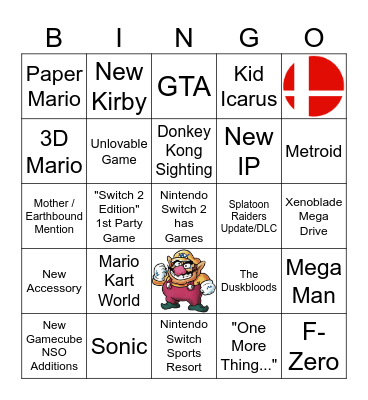 Nintendo Diredt 9.9.2026 Bingo Card