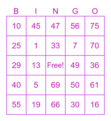 Untitled Bingo Card