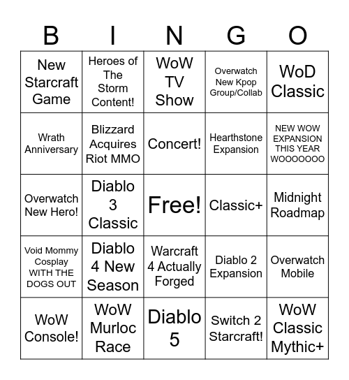 BLIZZCON Bingo Card