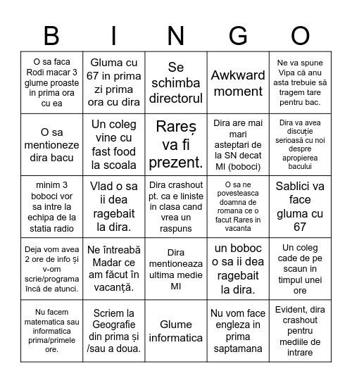 Prima saptamana la LTIJ Bingo Card