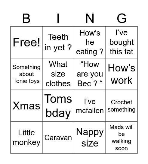 Nanna Bingo Card