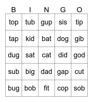A, O, U, I Bingo Card