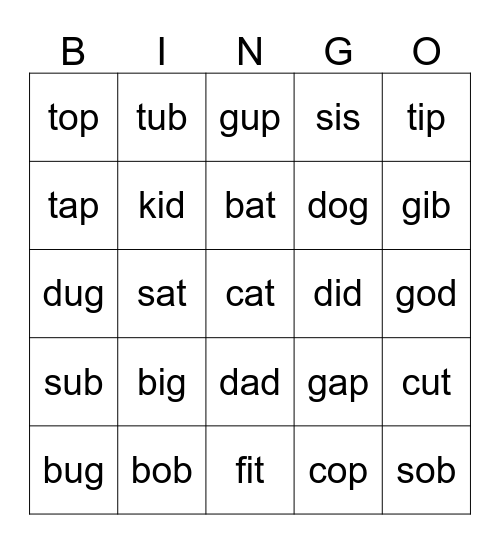 A, O, U, I Bingo Card